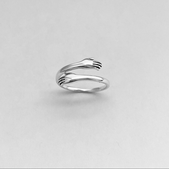 Sterling Silver Hugging Hands Ring, Claddagh Rings, Love Jewelry, Hand Hugs - Picture 12 of 13